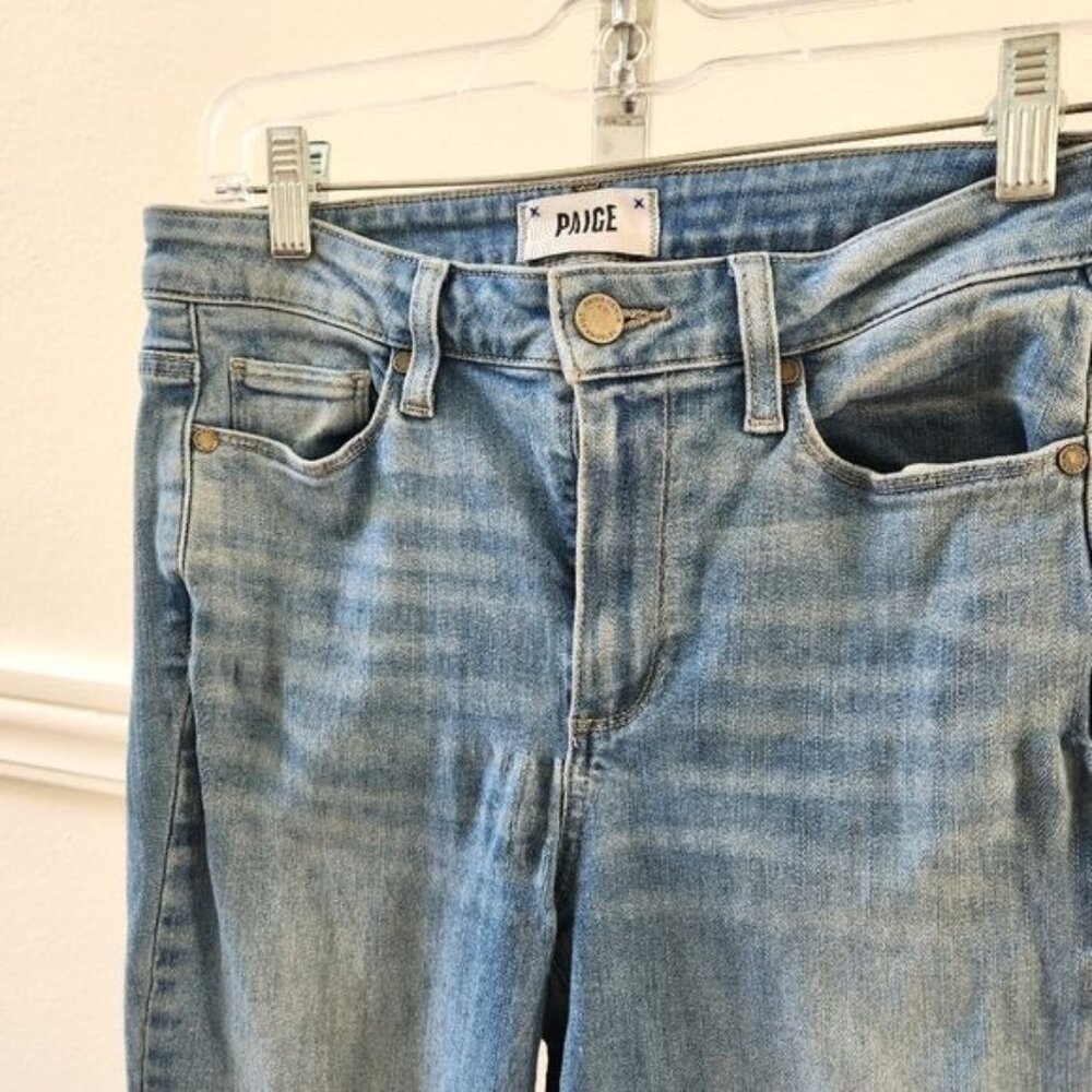 Paige Hoxton High-Rise Slim Raw Hem Jeans - Blue Size 28 - Picture 2 of 16